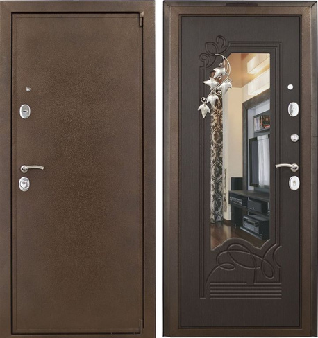 Дверь металлическая с зеркалом и ковкой