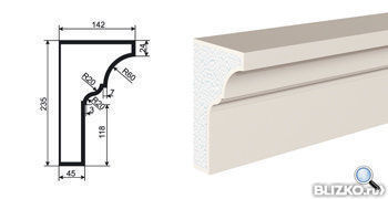 Фасадная лепнина Карниз КВ-235/1 2000х142 мм