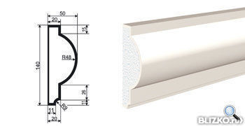 Фасадная лепнина Молдинг МВ-140/6 2000х50 мм