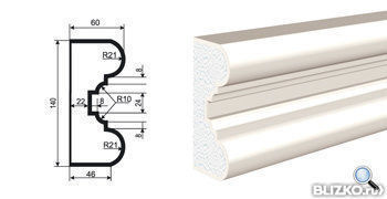 Фасадная лепнина Молдинг МВ-140/7 2000х60 мм