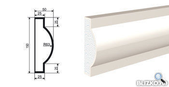 Фасадная лепнина Молдинг МВ-150/8 2000х50 мм
