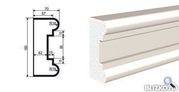 Фасадная лепнина Молдинг МВ-160/6 2000х70 мм