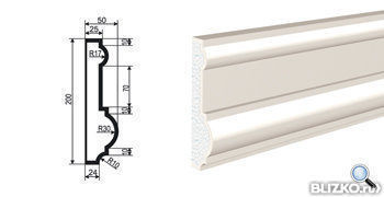 Фасадная лепнина Молдинг МВ-200/1 2000х50 мм