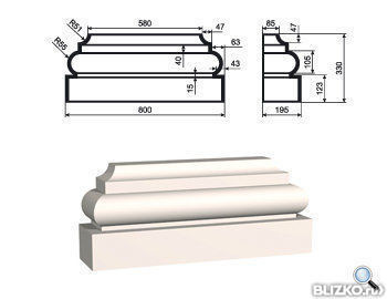 Фасадная лепнина Пилястра (База) ПЛВ-550/6 330*195*800