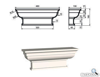 Пилястра Капитель ПЛВ-300/1 460х130 мм