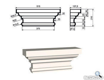 Пилястра Капитель ПЛВ-350/1 515х137.5 мм