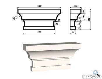 Пилястра Капитель ПЛВ-450/1 650х165 мм