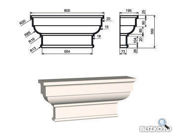 Фасадная лепнина Пилястра (Капитель) ПЛВ-550/1 350*195*800 мм