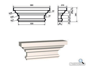 Фасадная лепнина Пилястра (Капитель) ПЛВ-600/1 330*210*880