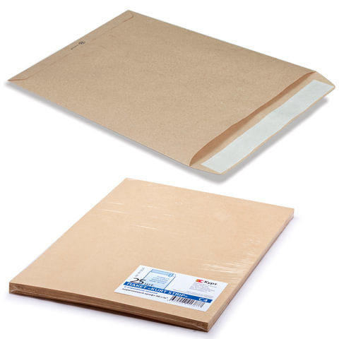 Конверт-пакеты С4 плоские 229х324 мм до 90 листов крафт-бумага отрывная полоса Комплект 25 шт. 161150.25 КУРТ