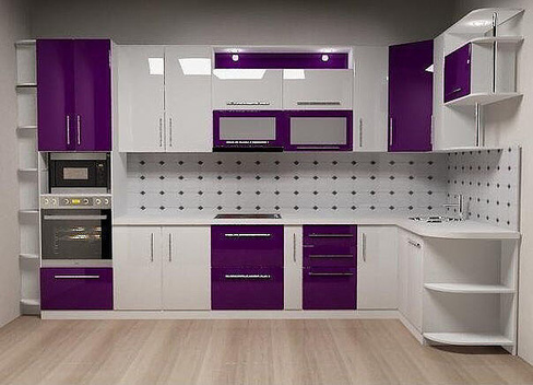 Кухня на заказ угловая фиолетовая из пластика
