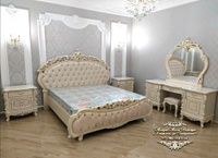 Спальня Версаль крем патина белое золото шкаф 6 ти дв шелкография Арида