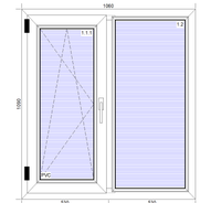 Окно ПВХ Exprof profekta plus 1060*1090, двухстворчатое, однокамерное