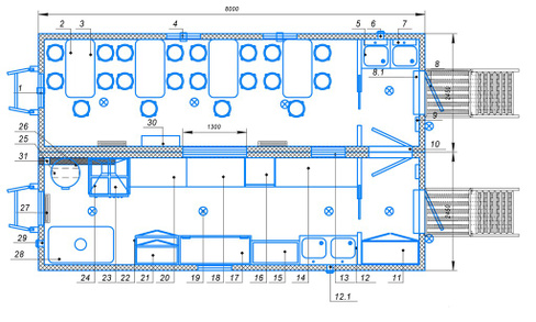 Быстровозводимое здание столовая-2 8000x4900