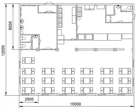 Быстровозводимое здание столовая-3 15000x12000