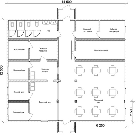 Быстровозводимое здание столовая-9 12500x14500