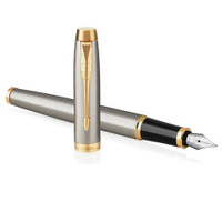 Ручка перьевая PARKER IM Core Brushed Metal GT серебристый матовый лак позолота синяя 1931649