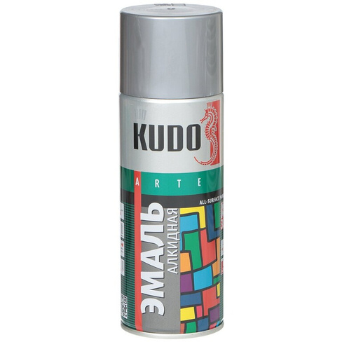 Эмаль аэрозольная, KUDO, универсальная, алкидная, глянцевая, серая, 520 мл, KU-1018