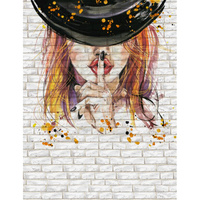Фотообои Dekor Vinil Девушка в шляпе на фоне кирпичной стены