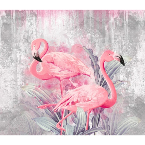 Фотообои Dekor Vinil Пара розовых фламинго на сером фоне