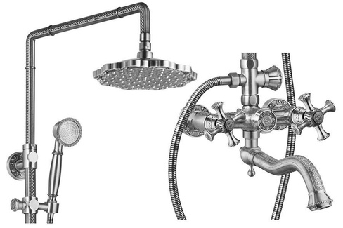 Душевая система для ванны ZORG Antic (A 7002DS-SL) с ручным душем, серебро