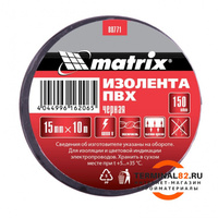 Изолента ПВХ, 15 мм х 10 м, черная, 150 мкм Matrix