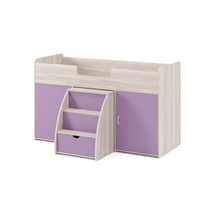 Кровать-чердак с выдвижным столом-лестницей (Ясень шимо светлый+Фиолет )