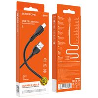 USB кабель шт.USB (A) - шт.Lightning 1,0м, 2,4A силиконовый, черный BX51 "B