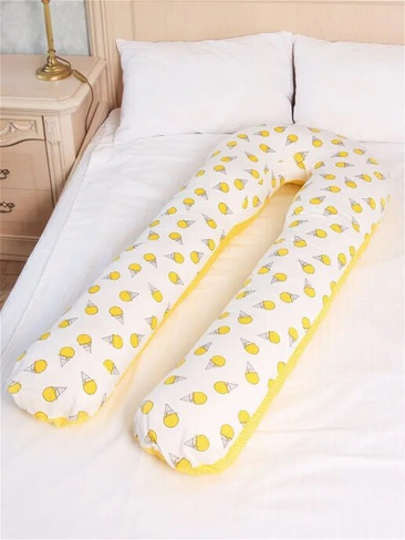 Подушка для беременных Большая подкова горох желтый/мороженки белый, наполнитель пенополистирол Texxet
