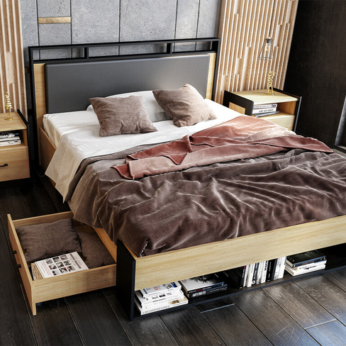 Кровать двуспальная Стенли МН-037-01 с ящиками Мебель-Неман
