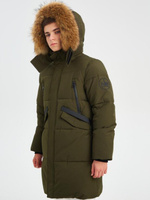 Куртка зимняя для мальчика Nota Bene хаки, с натуральной опушкой (170 см)