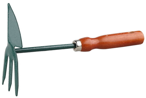 Садовая мотыжка GRINDA 250 мм, 3 зубца, сердцевидное лезвие, углеродистая сталь, деревянная ручка (8-421239)