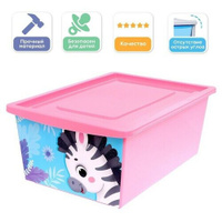 Ящик для игрушек с крышкой, «Весёлый зоопарк», объем 30 л, цвет розовый Соломон