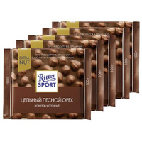 Шоколад Ritter Sport Extra Nut молочный цельный лесной орех, 100 г, 5 уп.