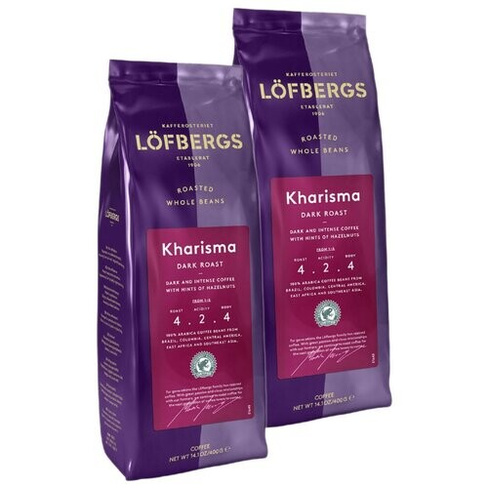 Кофе в зернах Lofbergs Kharisma, орех, темная обжарка, 2 уп., 400 г