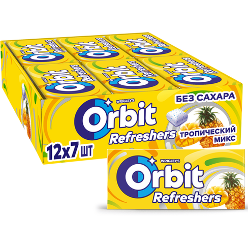 Жевательная резинка Orbit Refreshers Тропический микс, без сахара, 16 г, 12 шт. в уп.