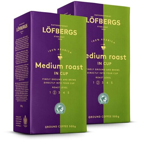 Кофе молотый Lofbergs Medium Roast IN CUP, 500 г, вакуумная упаковка, 2 уп.