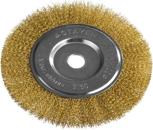 Щетка дисковая PROFESSIONAL STAYER 200 мм, витая латунированная стальная проволока, 0.3 мм (35122-200)