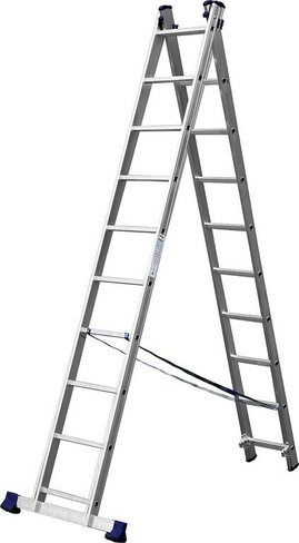Двухсекционная лестница СИБИН, 10 ступеней, со стабилизатором, алюминиевая (38823-10)