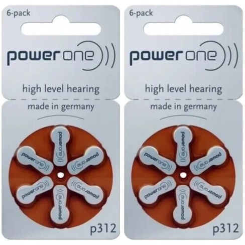 Батарейки для слуховых аппаратов Power One тип 312 2 блистера = 12 батареек