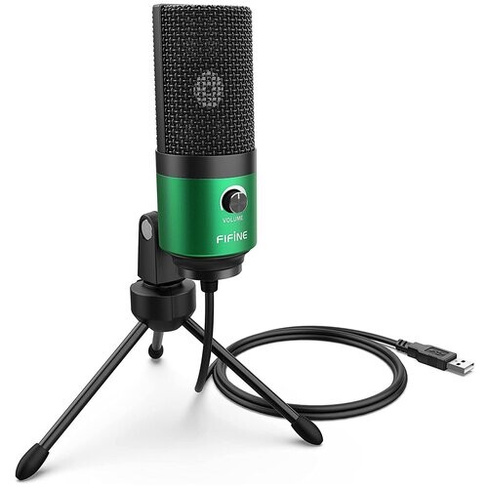 Микрофон проводной Fifine K669, разъем: mini USB, зелeный, 1 шт