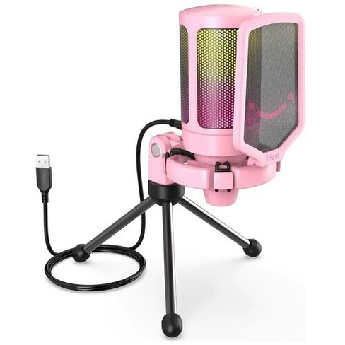 Микрофонный комплект Fifine A6V, разъем: USB Type-C, розовый