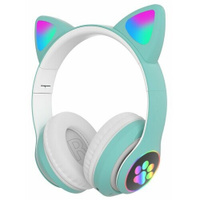 Наушники ушки кошачьи беспроводные Bluetooth светящиеся детские c ушками кошечки бирюзовый CAT ear