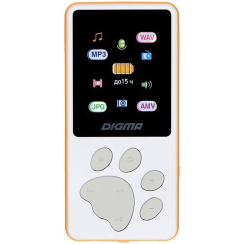 MP3-плеер DIGMA S4 8 ГБ, RU, белый/оранжевый