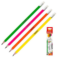 Чернографитный карандаш 12 шт в упаковке Kores Grafitos Neon трехгранный HB с ластиком 1094469
