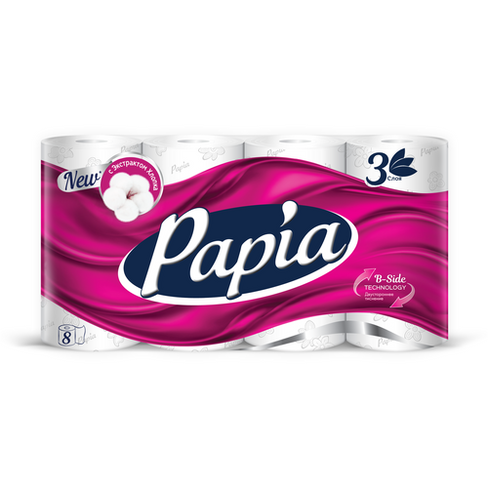Туалетная бумага Papia белая трехслойная 8 рул. 140 лист., белый, без запаха