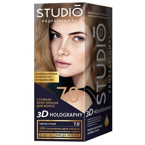 Essem Hair Studio Professional 3D Holography стойкая крем-краска для волос, 7.0 Светло-русый