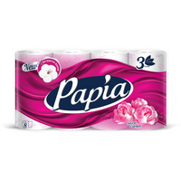 Туалетная бумага Papia белая трехслойная 8 рул. 140 лист., белый/розовый, таинственный сад