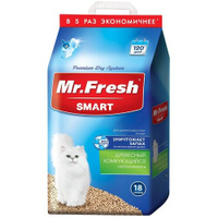 Комкующийся наполнитель Mr. Fresh Smart древесный для длинношерстных кошек, 18л, 1 шт.