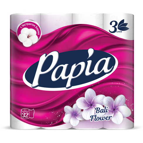 Туалетная бумага Papia белая трехслойная 32 рул. 140 лист., белый, балийский цветок